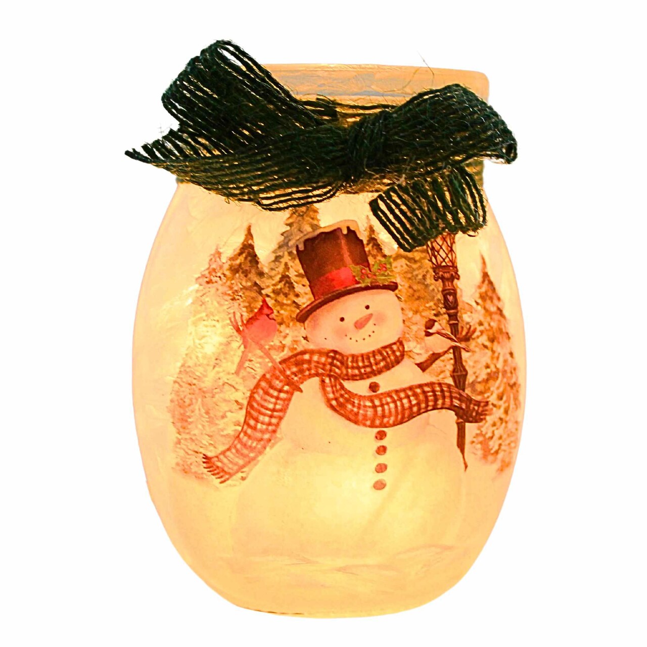 Stony Creek 4.0 Inch Snowman W/Lanp Post Sm Vase Christmas Lighted Glass Accent , Christmas Decor Christmas Electric Pre-Lit